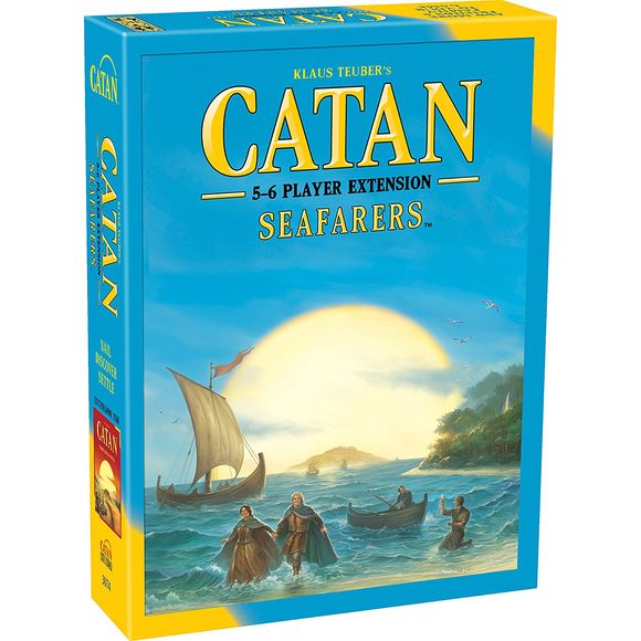 Now five to six players can sail into the wild, uncharted seas and explore and settle the many mysterious islands near Catan!

Add one or two more opponents without sacrificing ease of play.

Try one of 9 new scenarios! This rich extension adds even more drama to the award-winning game of seafaring, discovery, and trade.

Settle islands, build ships, and chart the nearby waters.
Discover far-off mines and use your gold and resources to become the undisputed ruler of Catan!

NOT a complete game! You