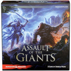 Assault of the Giants is a new Dungeons & Dragons board game designed by Andrew Parks. Designed for 3-6 players, Assault of the Giants challenges players to command one of the six types of giants and claim the right to rule over all giant kind. Command giants and assault settlements to score points and secure important resources, including food, treasure, ore, and runes. Contents include 12 Giants miniatures, injection molded in color, measuring from approximately 20mm to over 90mm in height, and three Gian