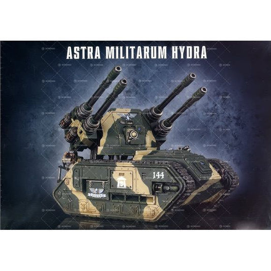 A primary anti-aircraft asset, the Hydra is a flak tank equipped with an array of specially adapted autocannons. Many Imperial tanks are vulnerable to attack from the air, making the Hydra highly valuable to an armoured force. Once its predatory logic-spirit locks on to enemy aircraft, even the most evasive targets cannot escape the Hydra's storm of shells.

This multipart plastic kit builds one Hydra – an anti-air vehicle equipped with a quad autocannon array. The Hydra also sports a hull-mounted heavy bol