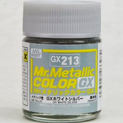 Mr. COLOR paint that features quick drying and strong coating for added appeal. This paint can be mixed with Mr. COLOR currently on the market and used with Mr. COLOR THINNER or LEVELING THINNER for dilution. GX213 Metallic White Silver Primary. 18ml screw top bottle.