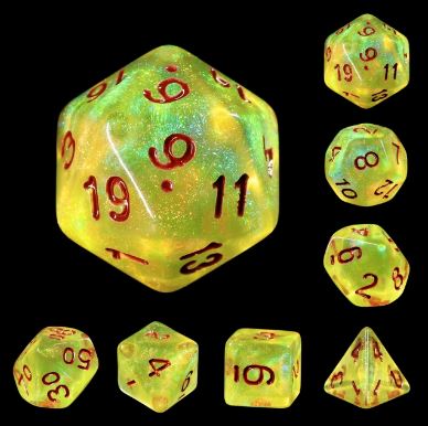 Galactic Dice Acrylic HD Dice Sets - Lemon Yellow (Yellow & Brown) Set of 7 Dice | Galactic Toys & Collectibles