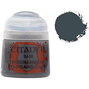 Mechanicus Standard Grey is a Citadel Base paint. Citadel Base paints are high quality acrylic paints specially formulated for basecoating your Citadel miniatures quickly and easily. They are designed to give a smooth matte finish over black or white undercoats with a single layer. This pot contains 12ml of Mechanicus Standard Grey, one of 34 Base paints in the Citadel Paint range. As with all of our paints, it is a non-toxic, water-based acrylic paint designed for use on plastic, metal, and resin Citadel m