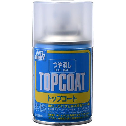 This brings out a realistic felling better than a painted top coat. Mr.TOP COAT can be applied over slide marks(decals) without blemishes. A good way to eliminate differences between the paints and the slide marks is making the model surface smoother. Can be applied over Mr. COLOR, water-based hobby colors, and enamel paints.  Can be used for painting that begins over slide marks. Using Mr. COLOR or Mr. SUPER CLEAR over TOPCOAT will cause it to dissolve.

Can only ship to Continental USA, no expedited shi