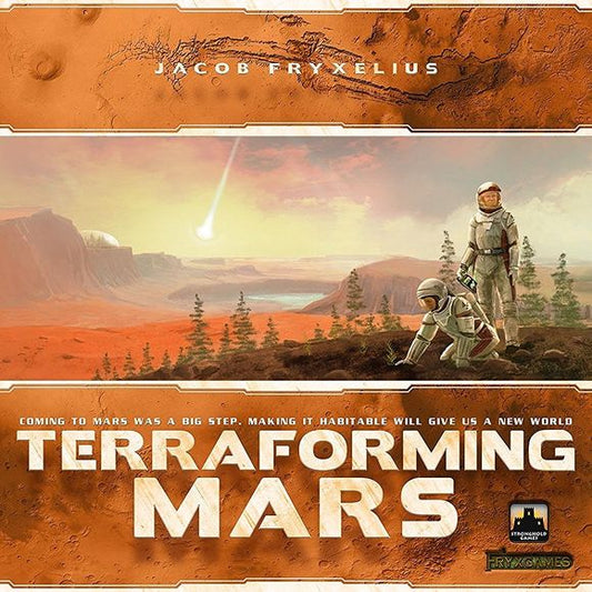 In the 2400s, mankind begins to terraform the planet Mars. Giant corporations, sponsored by the World Government on Earth, initiate huge projects to raise the temperature, the oxygen level and the ocean coverage until the environment is habitable. In Terraforming Mars you play one of those corporations and work together in the terraforming process, but compete in doing the best work, with victory points awarded not only for your contribution to the terraforming, but also for advancing human infrastructure t