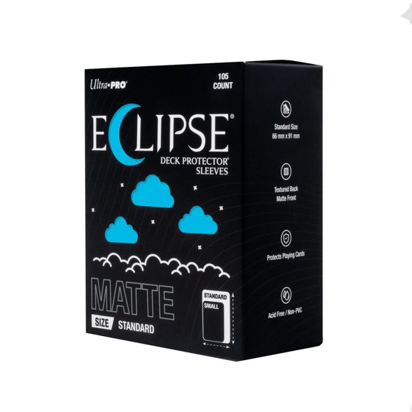 The next evolution of Ultra PRO's legendary ECLIPSE DECK PROTECTOR sleeves is here. Experience the enhanced texture, optimized shuffle feel, and the rigorously tested, consistent quality of the latest ECLIPSE formulation. Designed for competitive play and archival collections, ECLIPSE DECK PROTECTOR sleeves feature fully-opaque backings and split-resistant seals. ECLIPSE DECK PROTECTOR sleeves are available in matte and gloss fronts, standard and small sizes, and 10 vibrant colors.